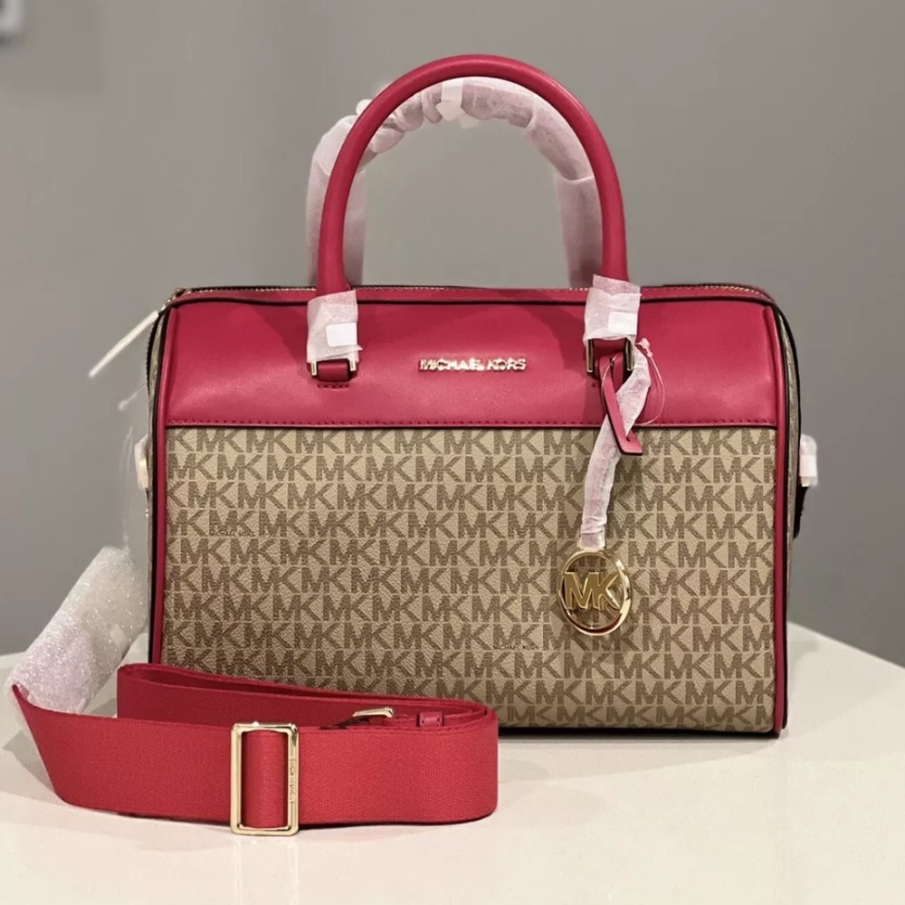 Michael Kors Travel Medium Duffel Satchel in Carmine Pink